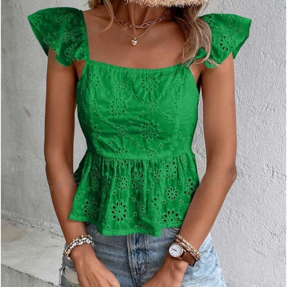 Boho Sheer Floral Lace Ruffle Cap Sleeve Top Blouse Shirt White - Picture 6 of 6